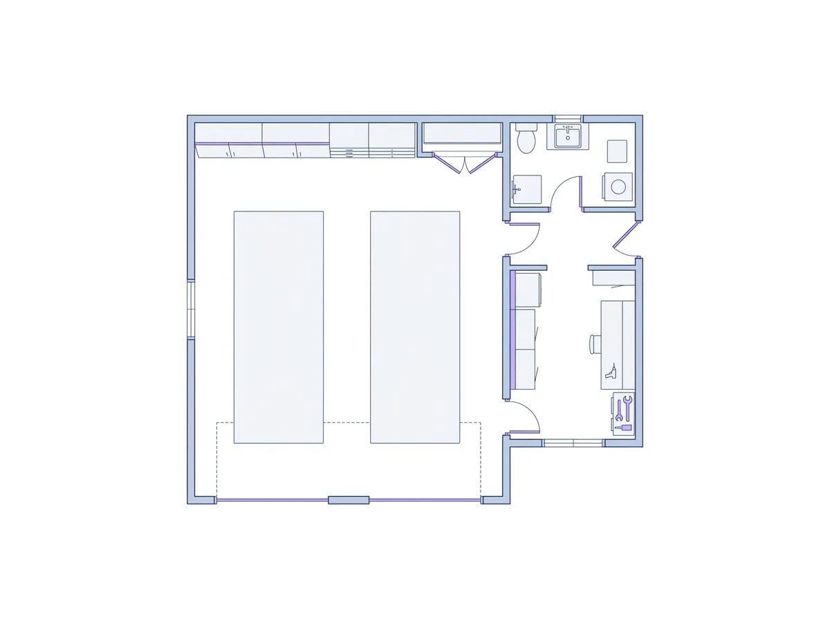 2D two-car garage floor plan example