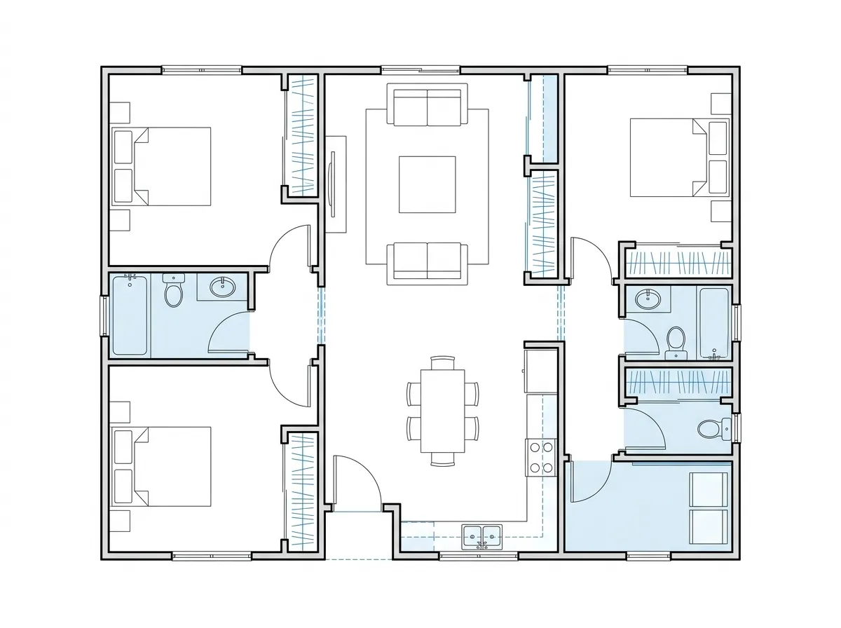 2D modern house floor plan example
