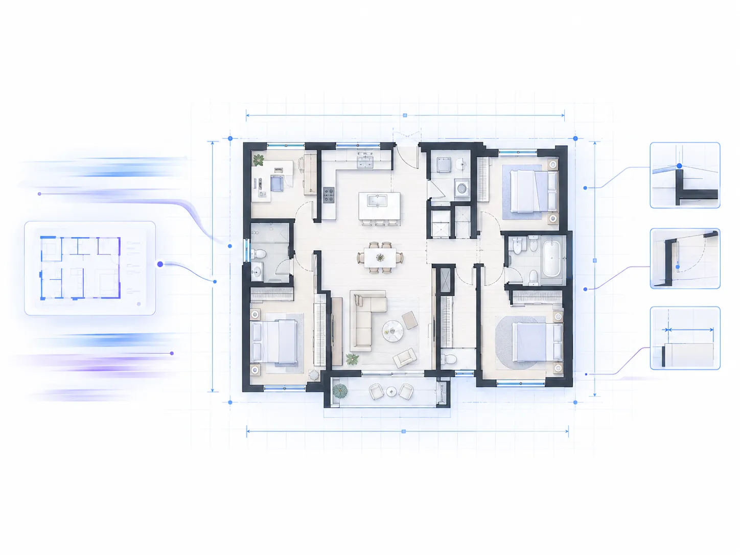 Fast and accurate floor plan generation with dimensions and room requirements