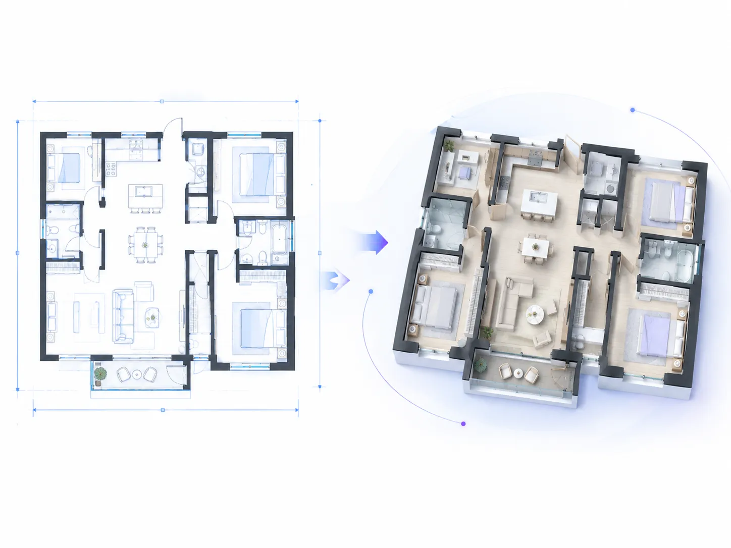 2D and 3D floor plan styles for residential and office layouts